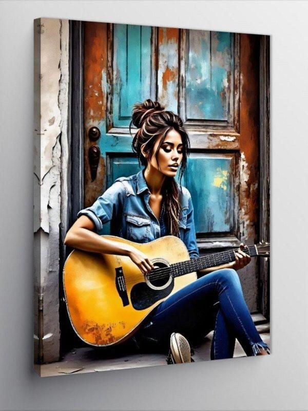 Kanvas Tablo Akustik Gitar Çalan Kız - Image 1