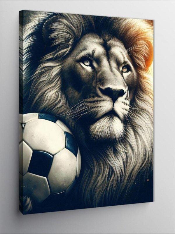 Kanvas Tablo Aslan Ve Futbol Topu - Image 1