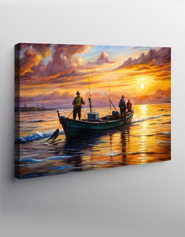 Kanvas Tablo Balıkçılar Ve Güneş Manzarası - Image 1