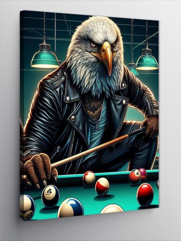 Kanvas Tablo Bilardo Oynayan Beyaz Kartal - Image 1