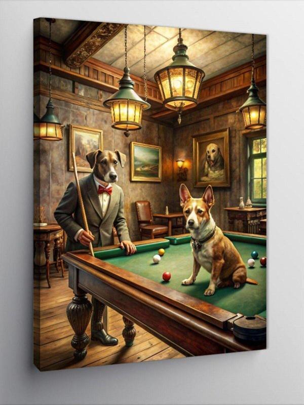 Kanvas Tablo Bilardo Oynayan Köpekler - Image 1