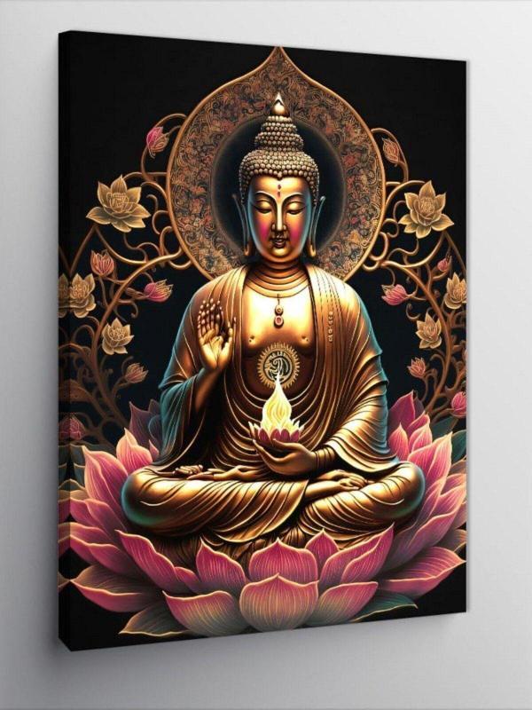 Kanvas Tablo Buda Heykeli Ve Lotus Çiçeği - Image 1