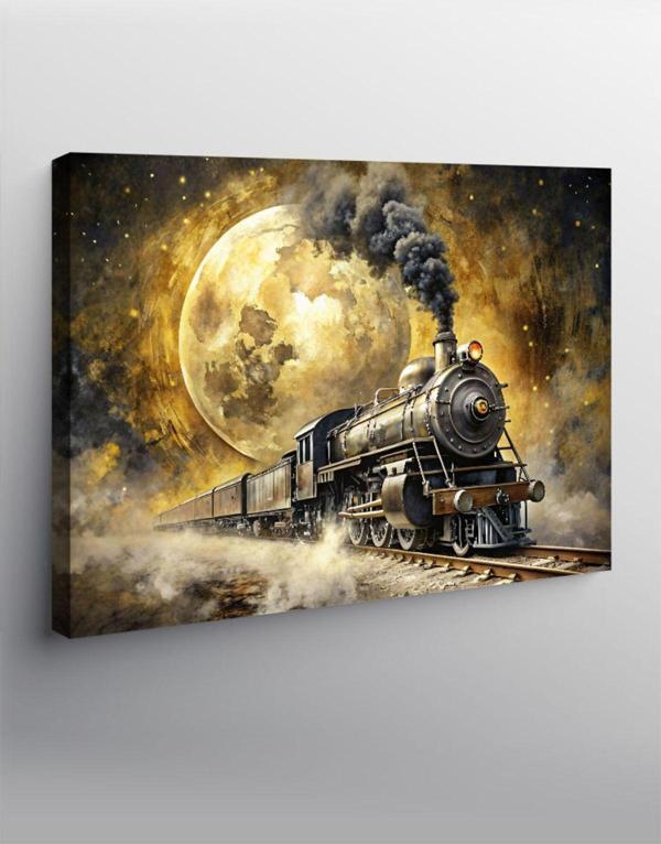 Kanvas Tablo Buharlı Tren Ve Dolunay - Image 1
