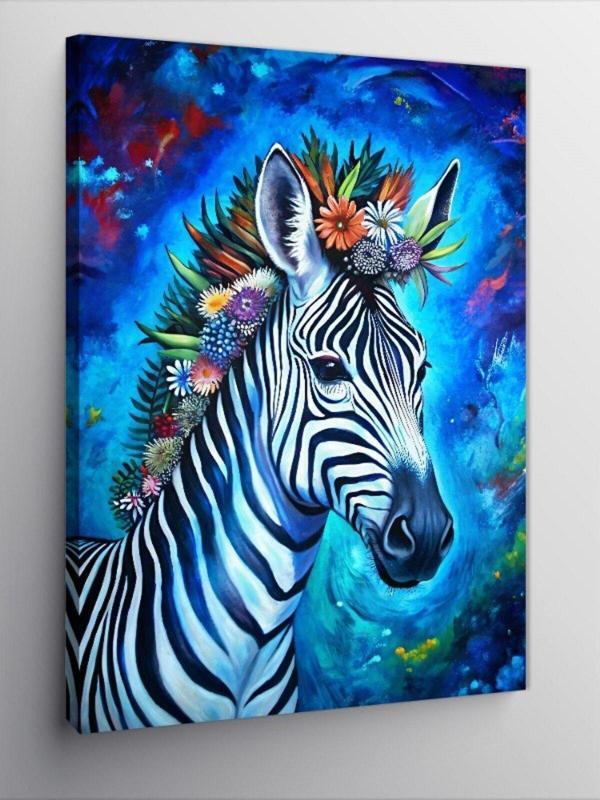 Kanvas Tablo Çiçekler Ve Zebra - Image 1