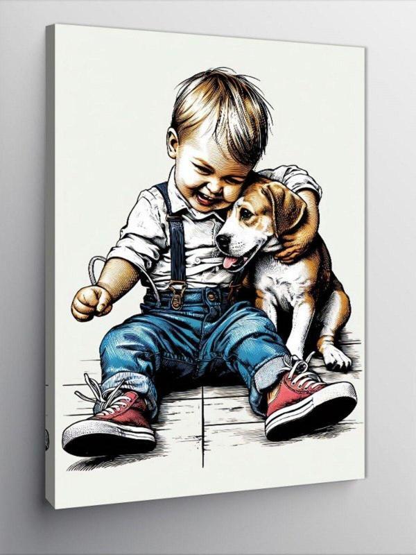 Kanvas Tablo Çocuk Ve Köpeğin - Image 1