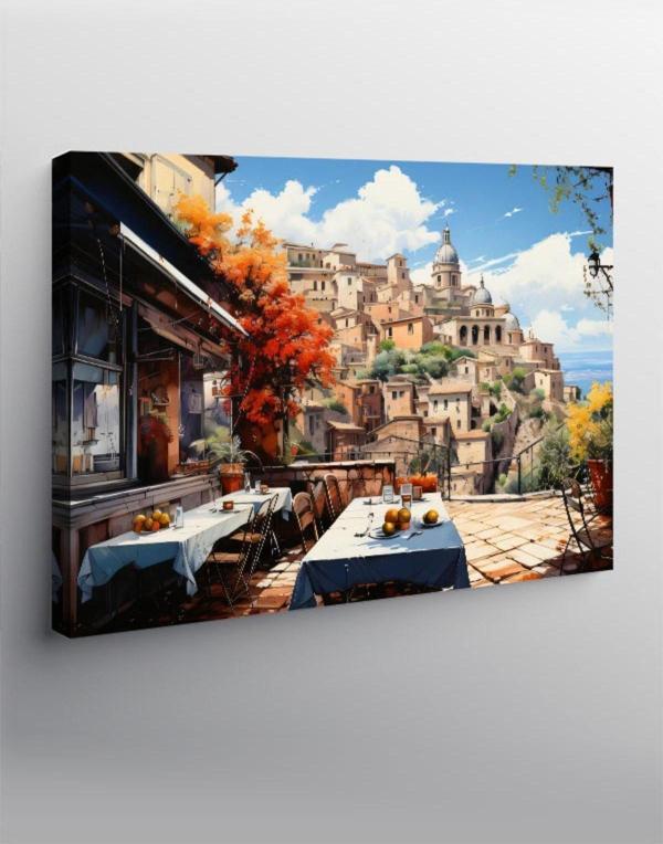 Kanvas Tablo Deniz Manzaralı Evler Ve Kafe - Image 1
