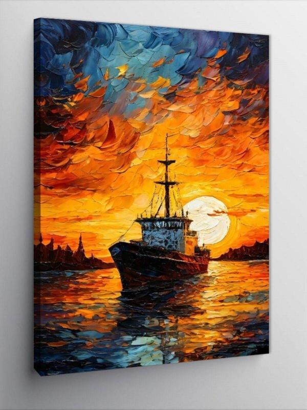 Kanvas Tablo Gün Batımı Ve Tekne - Image 1