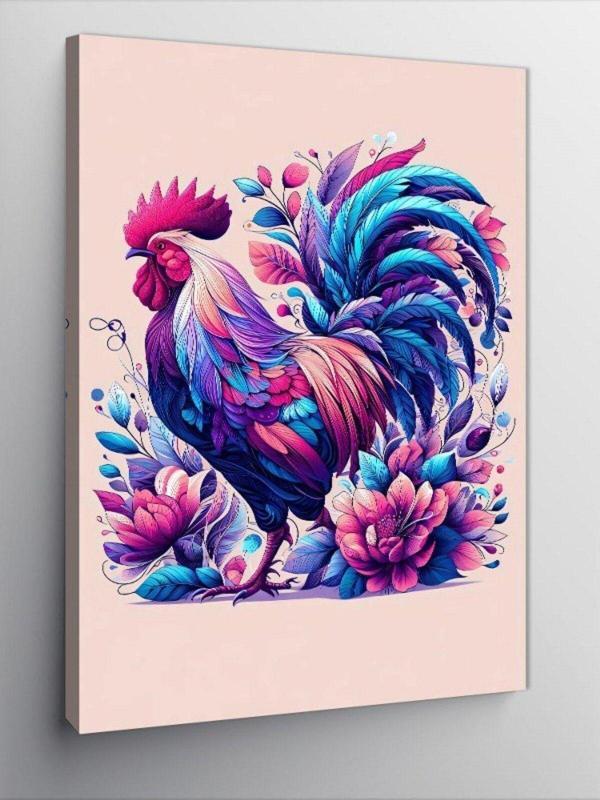 Kanvas Tablo Horoz Ve Çiçekler - Image 1