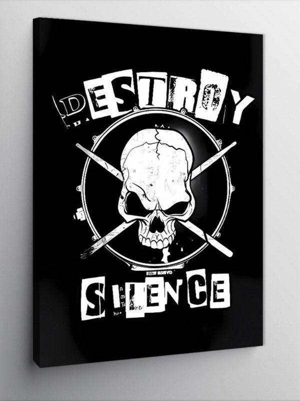 Kanvas Tablo Kafatası Ve "Destroy Silence" Yazısı - Image 1