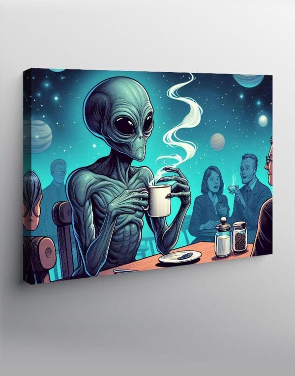 Kanvas Tablo Kahve İçen Uzaylı - Image 1