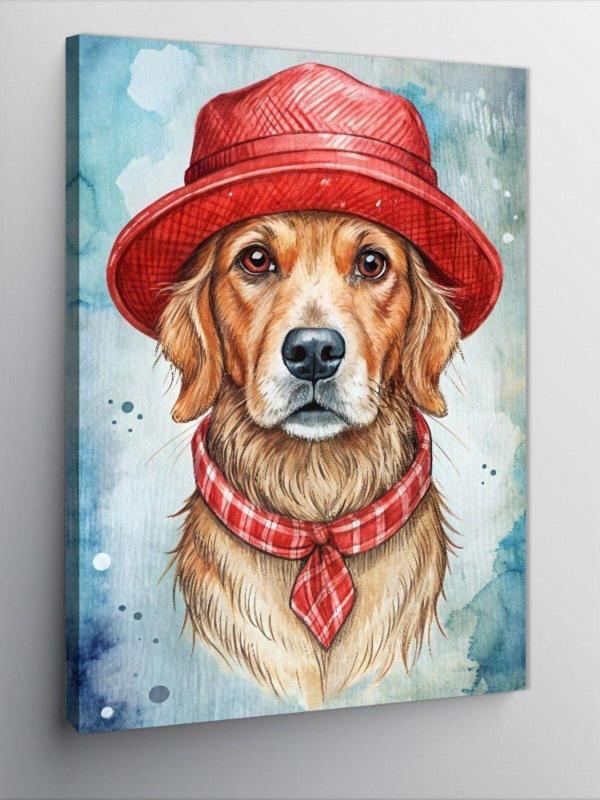 Kanvas Tablo Kırmızı Şapkalı Köpek - Image 1