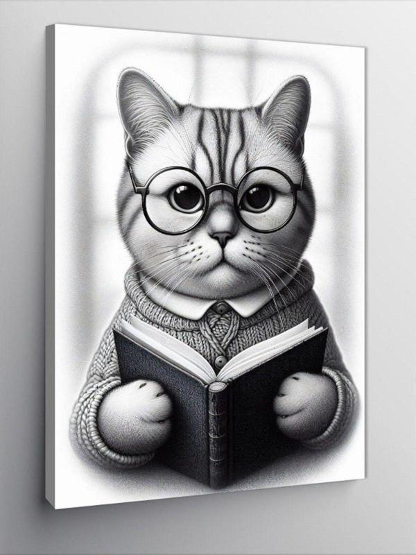 Kanvas Tablo Kitap Okuyan Kedi - Image 1