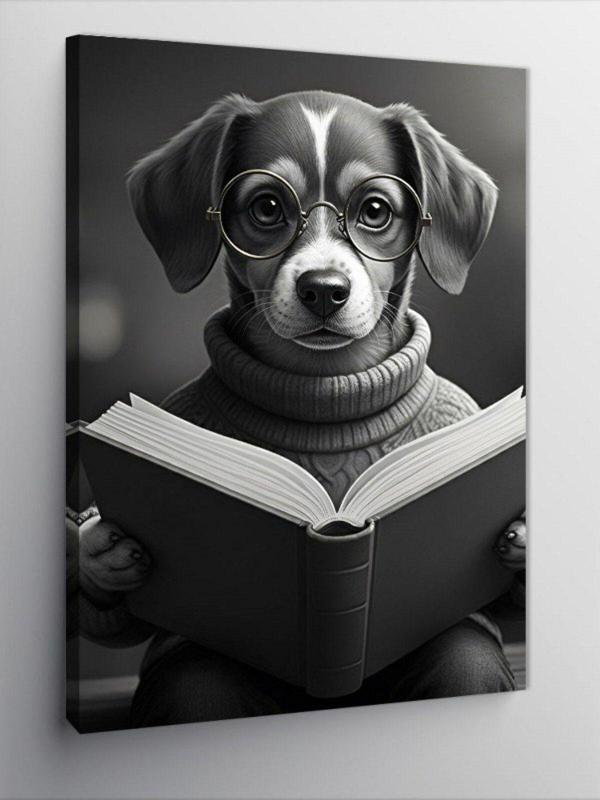 Kanvas Tablo Kitap Okuyan Köpek - Image 1