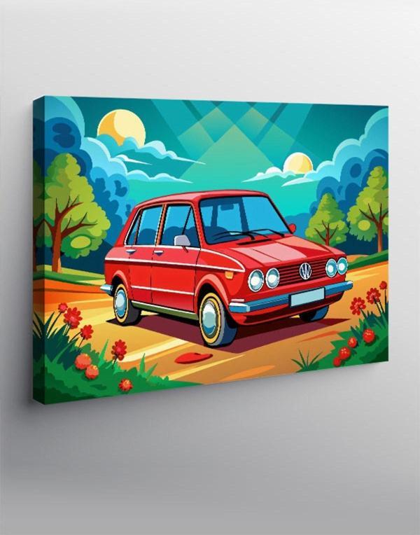 Kanvas Tablo Kırmızı Retro Araba - Image 1