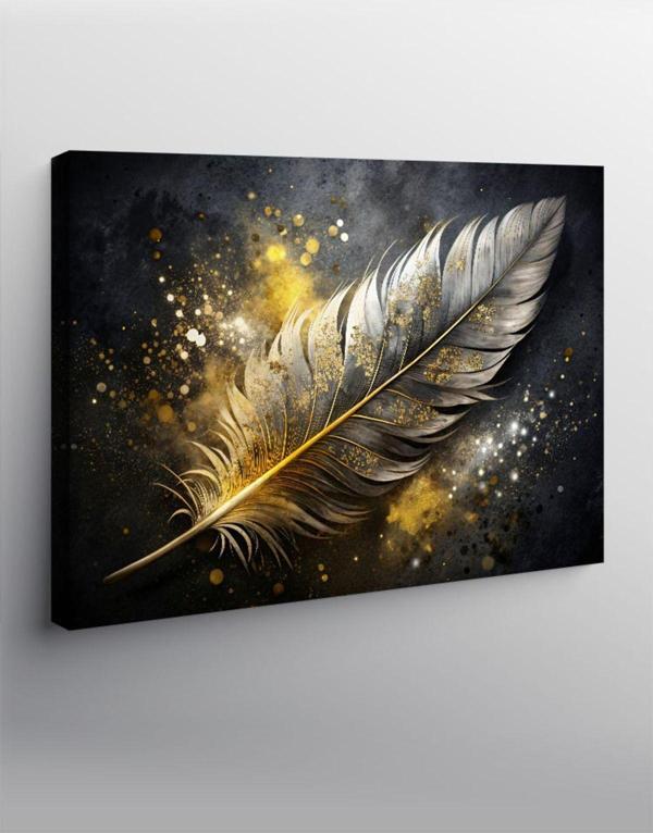 Kanvas Tablo Kuş Tüyü Gold Rengi - Image 1