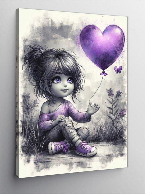 Kanvas Tablo Mor Balon Ve Çocuk - Image 1