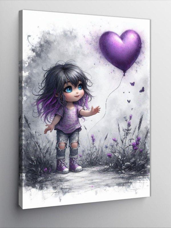 Kanvas Tablo Mor Balonlu Çocuk - Image 1