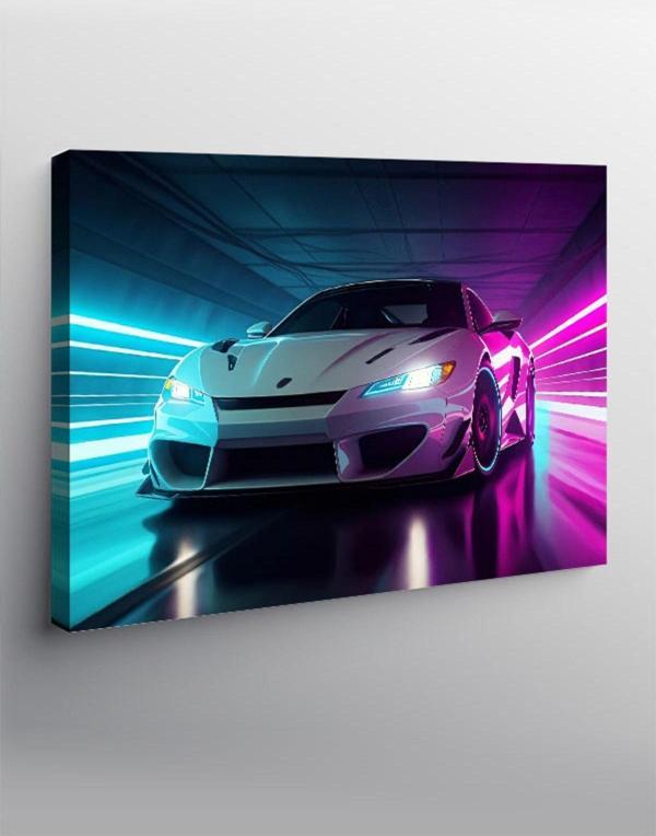 Kanvas Tablo Neon Spor Araba - Image 1