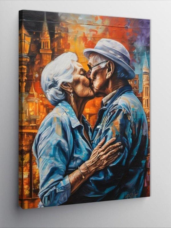 Kanvas Tablo Öpücük Yaşlı Çift - Image 1