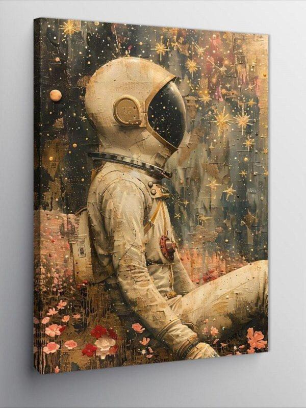 Kanvas Tablo Renkli Çiçekler Ve Astronot - Image 1