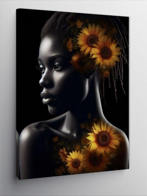 Kanvas Tablo Sarı Çiçekler Ve Afrikalı Kadın - Image 1