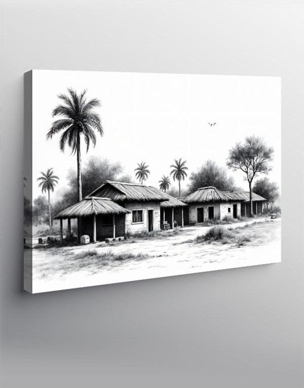 Kanvas Tablo Siyah Beyaz Çiftlik Evi - Image 1