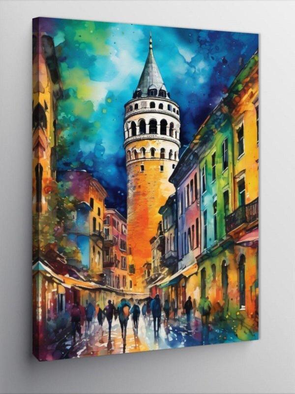 Kanvas Tablo Sulu Boya İstanbul Galata Kulesi - Image 1