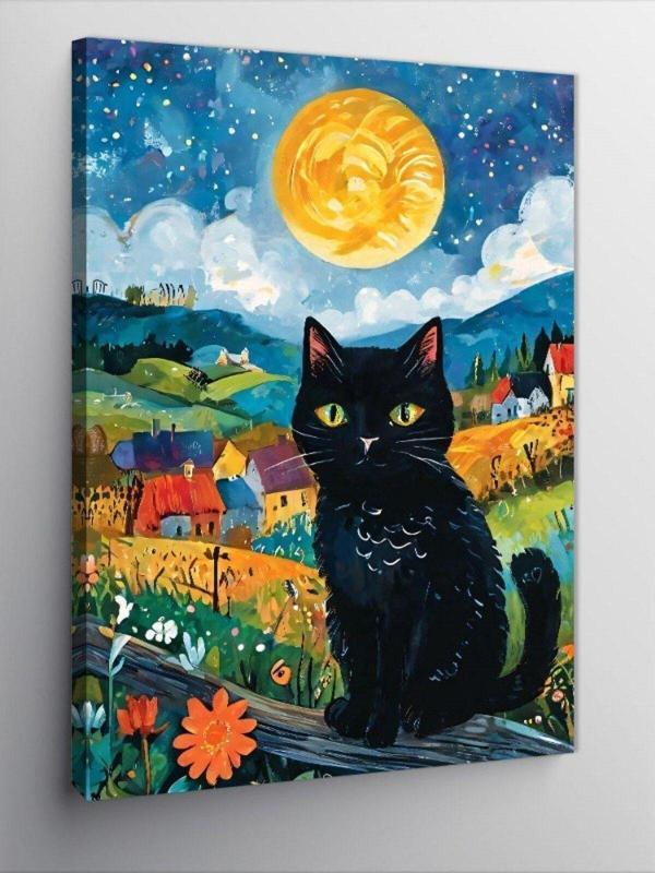 Kanvas Tablo Tarladaki Siyah Kedi - Image 1