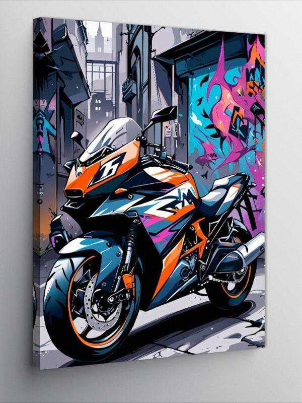 Kanvas Tablo Turuncu Yarış Motosikleti - Image 1