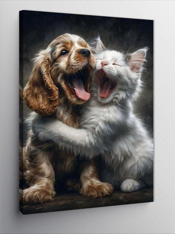 Kanvas Tablo Yavru Köpek Ve Kedi - Image 1
