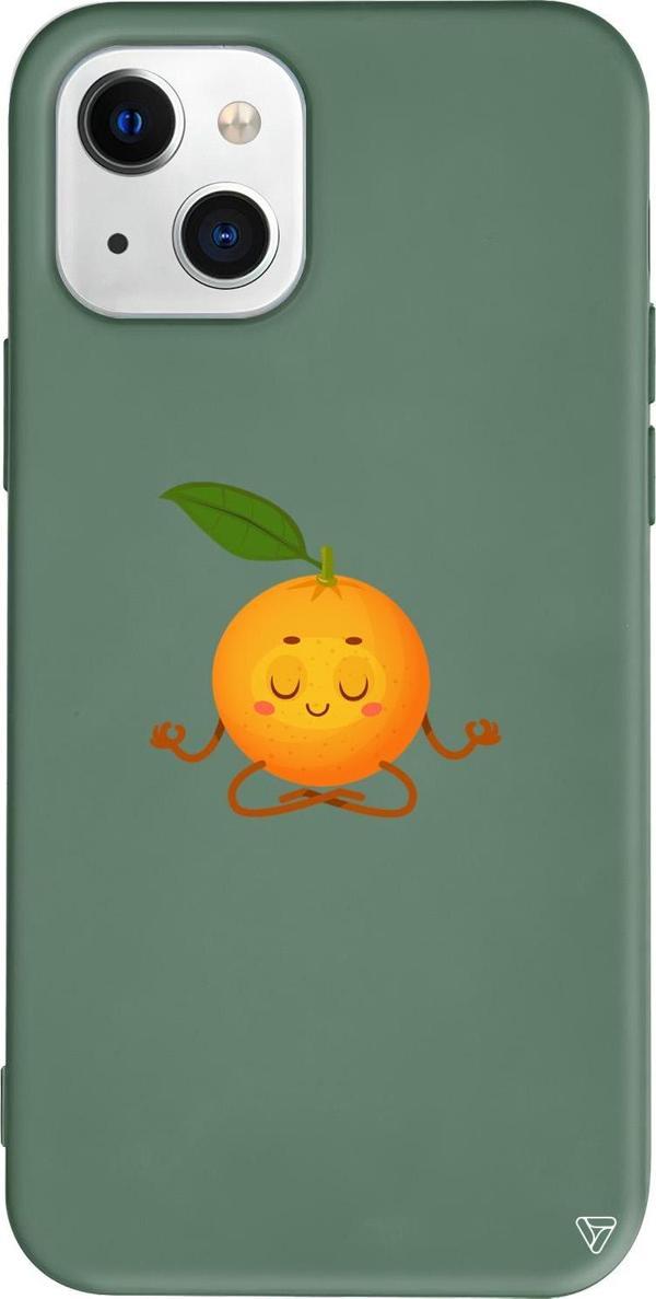 iPhone 15 Plus Uyumlu Yeşil Renkli Silikon Meditasyon Portakal  Telefon Kılıfı - Image 1