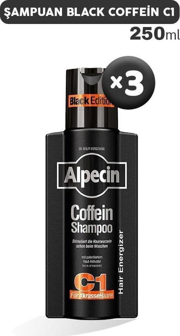 Alpecin Şampuan Black Coffein C1 250 ml x 3 - Image 1