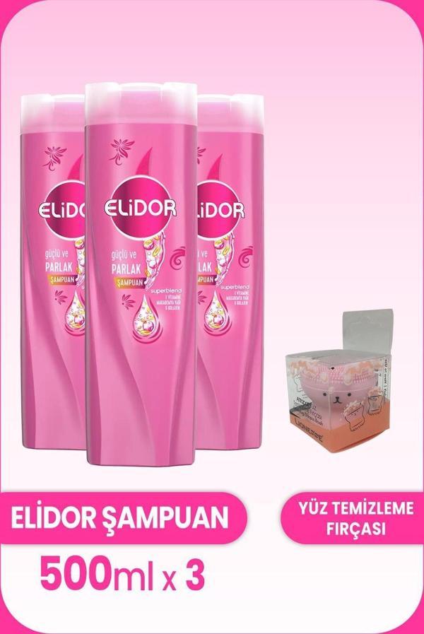 Elidor Superblend Şampuan Güçlü Parlak 500 ml x 3 Adet ve Yüz Fırçası - Image 1