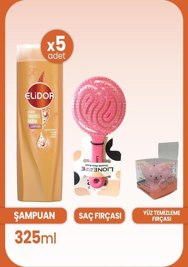 Elidor Superblend Onarıcı Şampuan 325 ml x 5 Adet & Saç ve Yüz Fırçası - Image 1