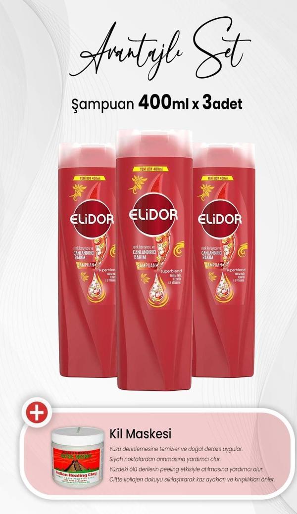Elidor Superblend Renk Koruyucu Şampuan 400 ml x 3 Adet ve Kil Maskesi - Image 1