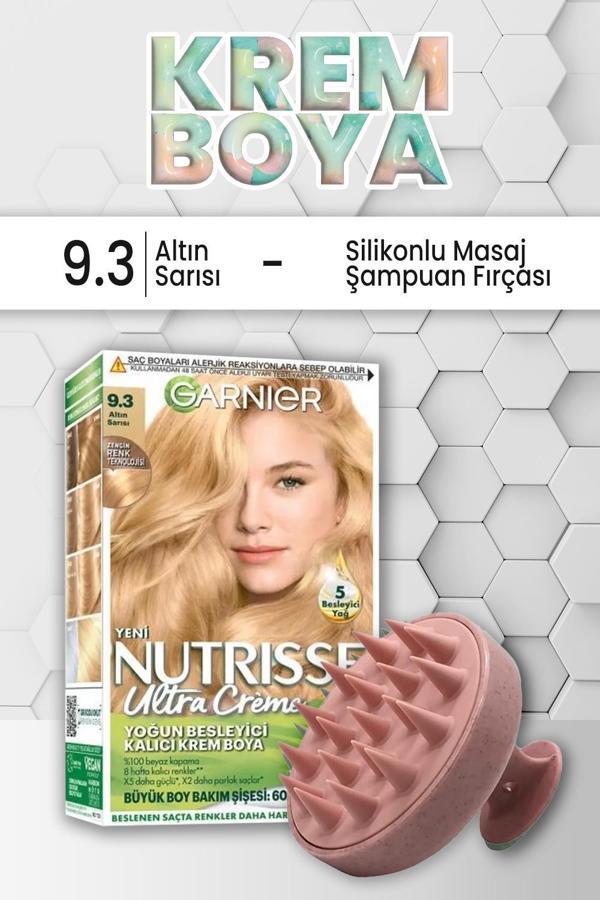 Garnier Nutrisse Besleyici Krem Saç Boyası 9.3 Altın Sarısı ve Şampuan Fırçası Pembe - Image 1
