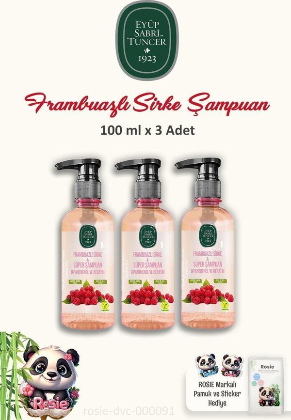 Eyüp Sabri Tuncer 3'lü Sirke Şampuan Frambuazlı 100 ml ve ROSIE Temizleme Pamuğu - Image 1