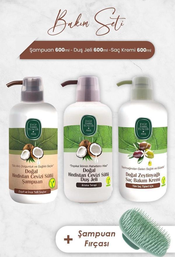 Eyüp Sabri Tuncer Hindistan Cevizi Şampuan, Duş Jeli, Saç Kremi ve Şampuan Fırçası - Image 1