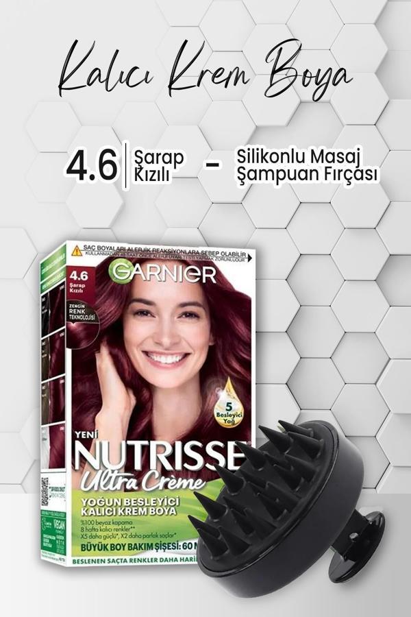 Garnier Nutrisse Krem Saç Boyası 4.6 Şarap Kızılı ve Şampuan Fırçası Siyah - Image 1