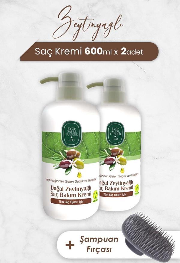 Eyüp Sabri Tuncer Zeytinyağlı Saç Kremi 600 ml x 2 Adet ve Şampuan Fırçası - Image 1