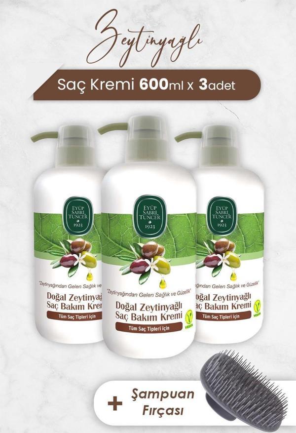 Eyüp Sabri Tuncer Zeytinyağlı Saç Kremi 600 ml x 3 Adet ve Şampuan Fırçası - Image 1