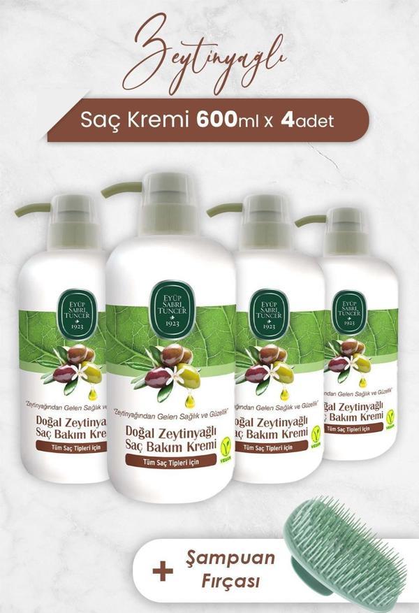 Eyüp Sabri Tuncer Zeytinyağlı Saç Kremi 600 ml x 4 Adet ve Şampuan Fırçası - Image 1