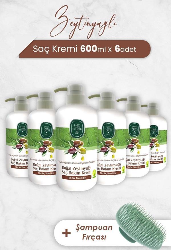 Eyüp Sabri Tuncer Zeytinyağlı Saç Kremi 600 ml x 6 Adet ve Şampuan Fırçası - Image 1
