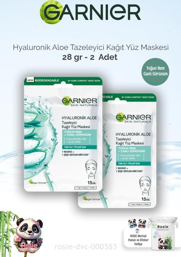 2 Adet Garnier Kağıt Yüz Maskesi Tazeleyici Hyaluronik Aloe 28 gr ve ROSIE - Image 1