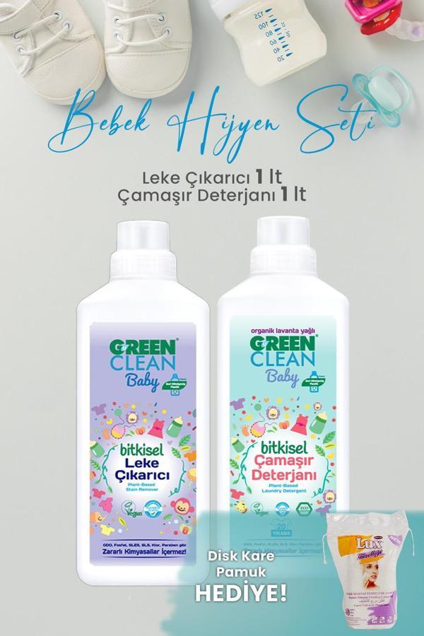 Green Clean Baby 1000 ml Çamaşır Deterjanı, Leke Çıkarıcı ve Kare Pamuk - Image 1