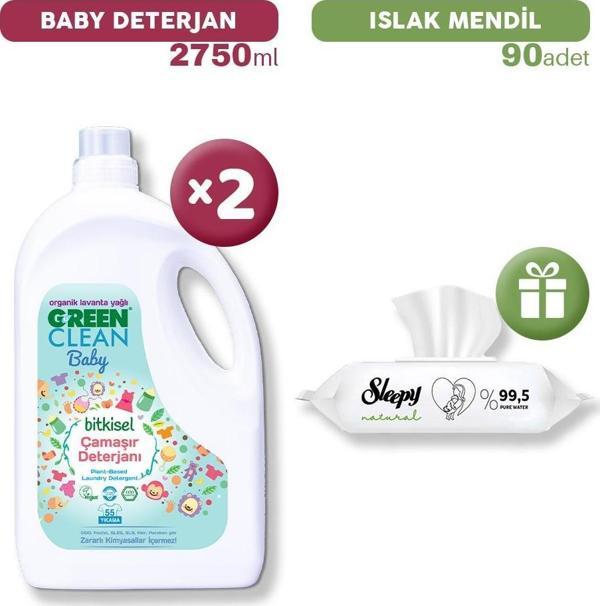 Green Clean Baby Bitkisel Çamaşır Deterjanı x 2, Islak Mendil Hediye - Image 1