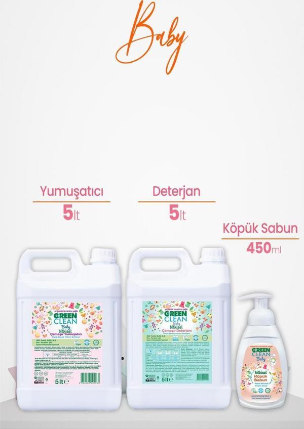 Green Clean Baby Bitkisel Çamaşır Yumuşatıcı ve Deterjanı Lavanta 5 lt ve Köpük Sabun Portakal 450 ml - Image 1