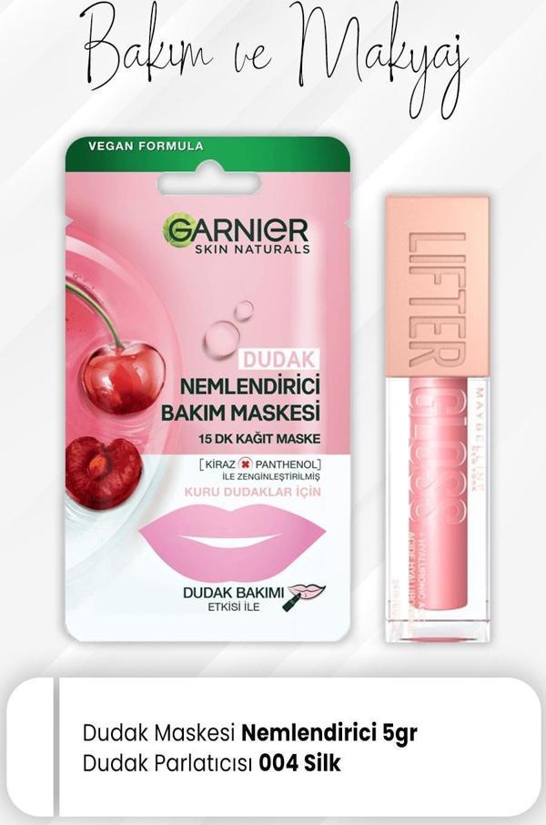 Garnier Dudak Kağıt Maskesi ve Lifter Gloss Dudak Parlatıcısı 004 Silk - Image 1