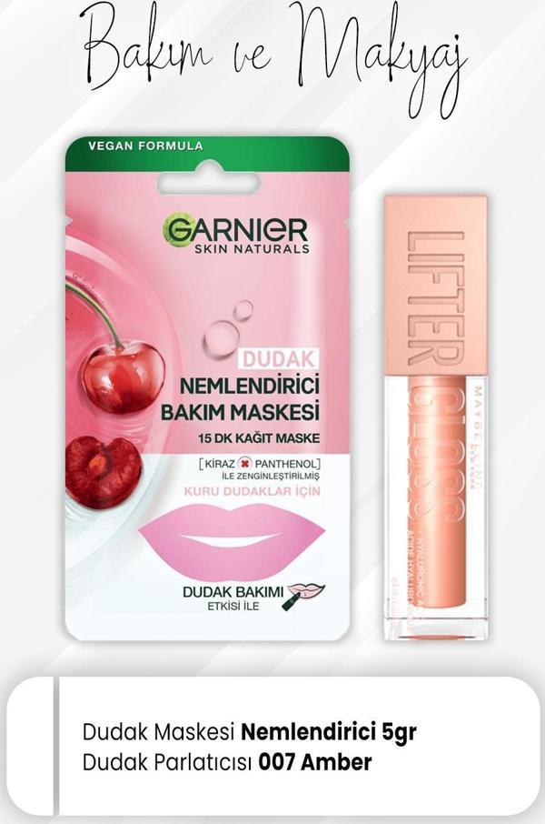 Garnier Dudak Nemlendirici Kağıt Bakım Maske ve Lifter Gloss Dudak Parlatıcısı 007 Amber - Image 1