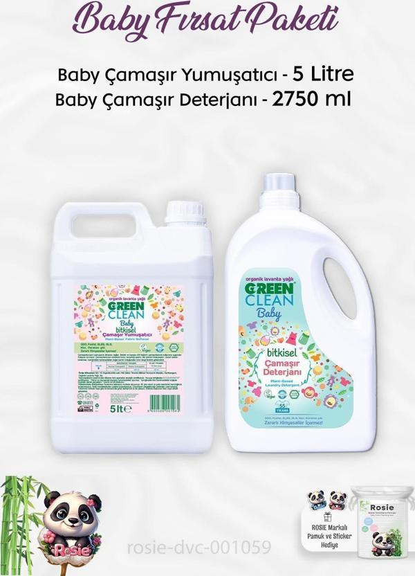 Green Clean Baby Çamaşır Deterjanı 2750 ml, Baby Çamaşır Yumuşatıcısı 5 lt ve ROSIE - Image 1